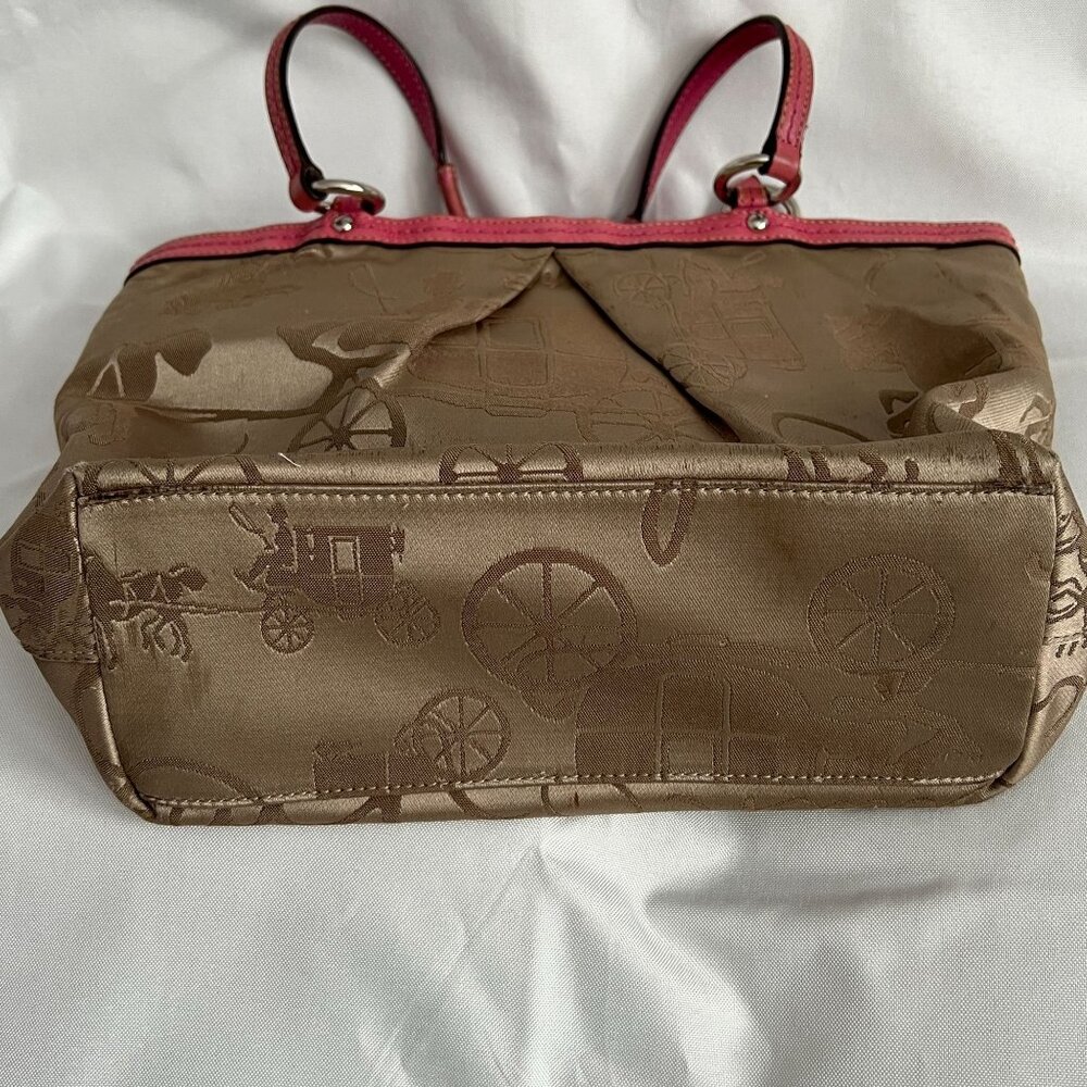 Coach F14482 Brown & Pink Tote Bag With Horse Carriage Pattern Dual Handles Zip - Picture 9 of 12